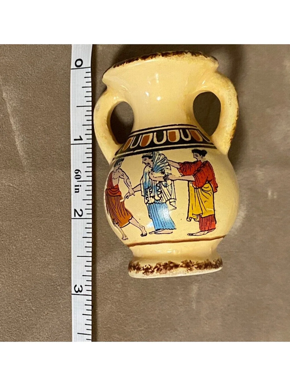 Miniature Greek Pottery Vase Or Urn Greece Hand Painted Souvenir